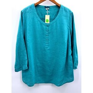 NWT Boden Womens Teal 100% Linen 3/4 Slv Tunic Sz 14 Lagenlook Minimalist Artsy